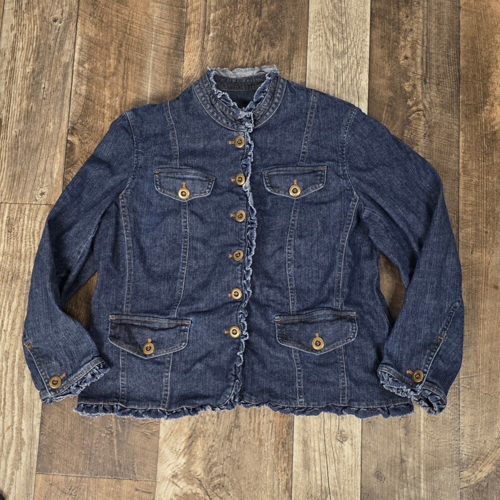 y2k High Neck Ruffle Denim Jacket Plus Size 1X Dark Academia Prairie Romantic
